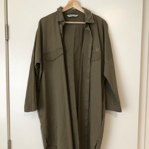 “No rules” khaki oversized button down